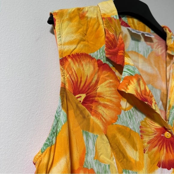 Carolina Colours Orange Floral Tropical Sleeveless Collared Midi Dress Size 22W - Picture 8 of 16